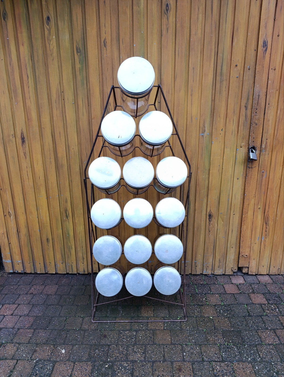 Lonka glazen snoeppotten rek uit de jaren '50 - 15 stuks, Ophalen