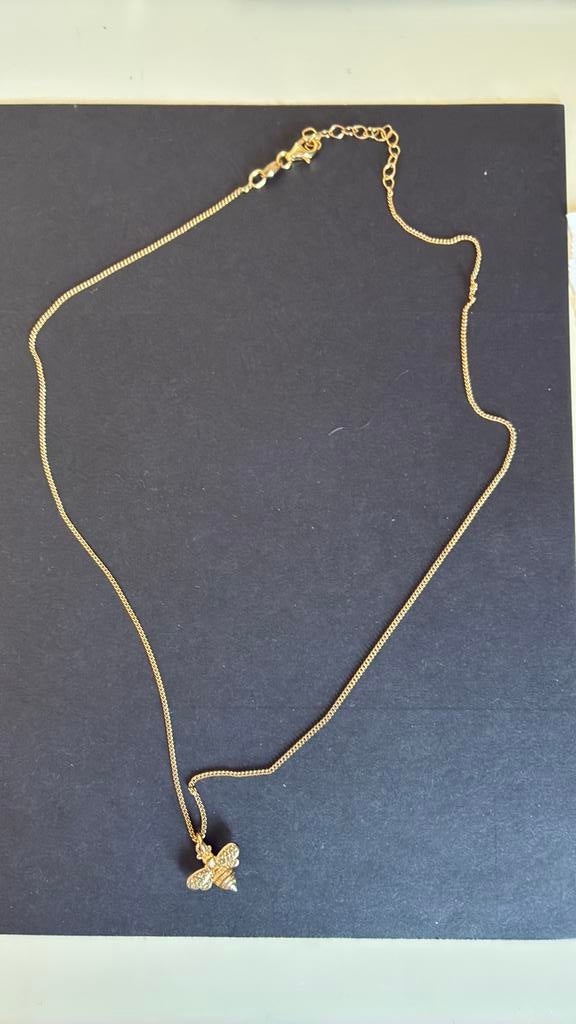 Verguld 925 zilver ketting met hanger Bijtje, Met hanger, Ophalen of Verzenden, Zo goed als nieuw, Goud