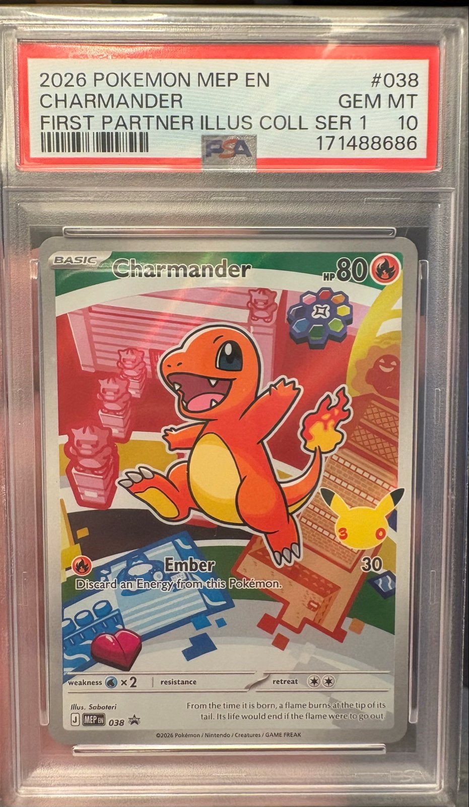 Charmander 038 MEP First Partner Illustration PSA10, Ophalen, Nieuw, Losse kaart