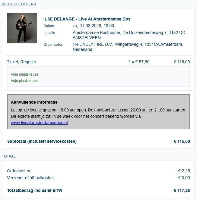 2 tickets voor Ilse de Lange - Live At Amsterdamse Bos 1 aug, Tickets en Kaartjes, Twee personen