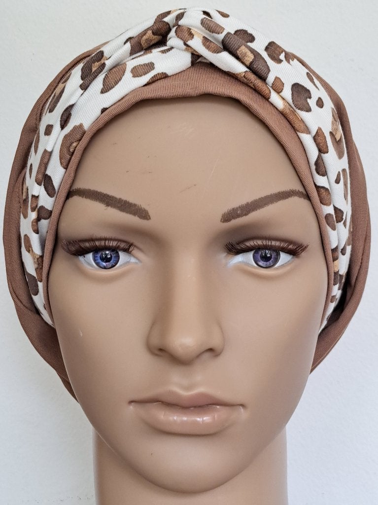 Chemo/haarverlies tricot muts met sjaal no 36 C donkerbeige., Anna, Maat 42/44 (L), Nieuw, Ophalen of Verzenden