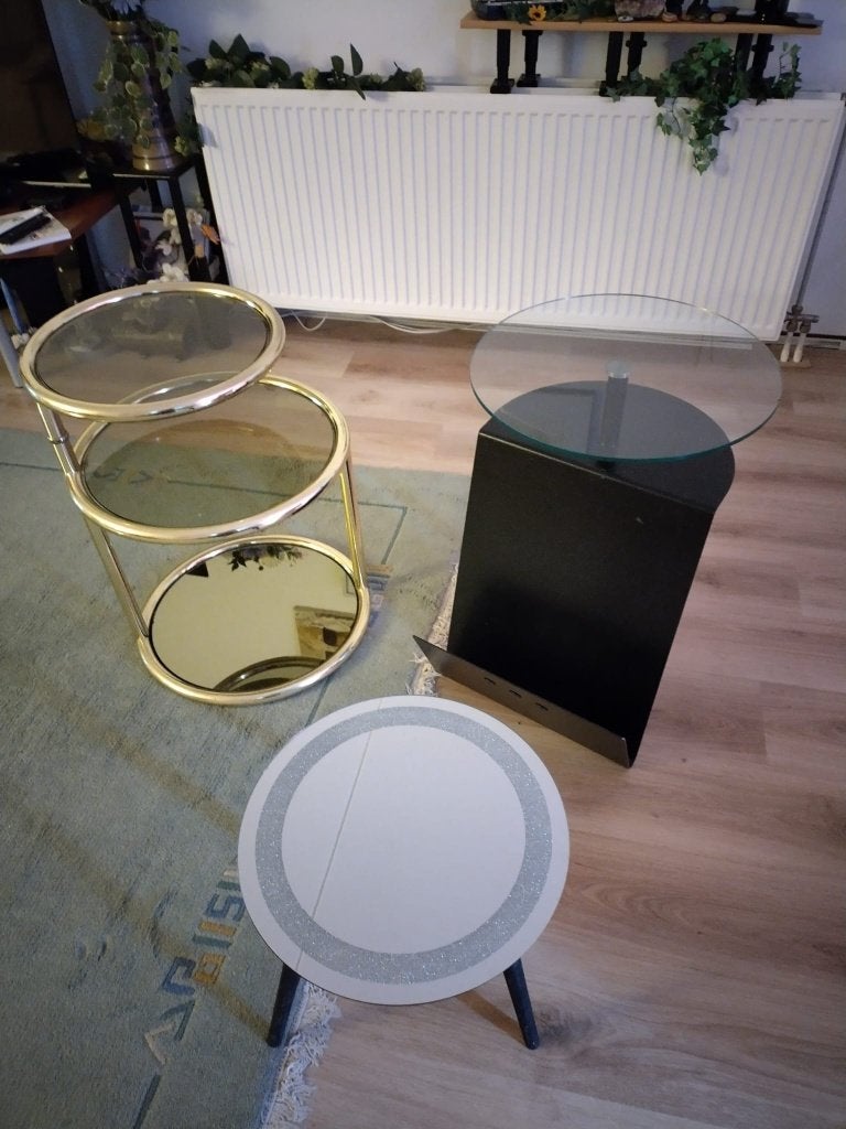 Bijzettafeltjes, Minder dan 55 cm, Gebruikt, Rond, Glas
