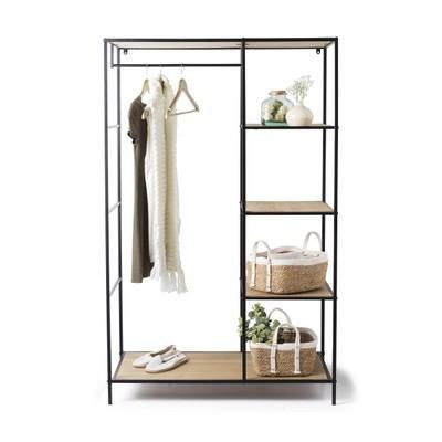 Xenos Kledingrek met planken - Zwart/Hout, Gebruikt, Industrieel, Modern, Scandinavisch, Met plank(en), 50 tot 100 cm