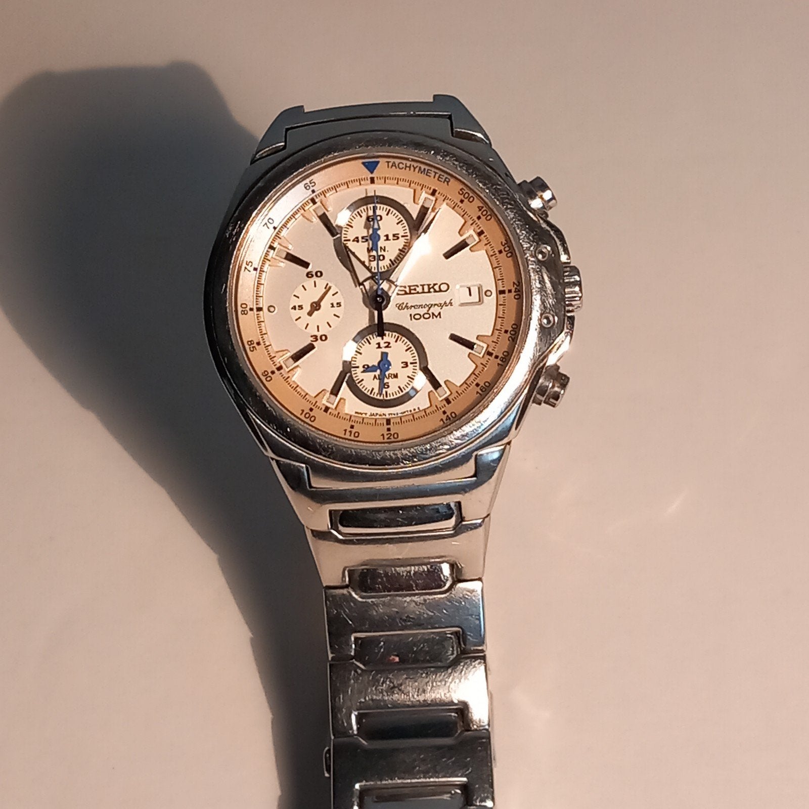 Seiko Chronograph 100M Herenhorloge - Gebruikt, Staal, Polshorloge, Nieuw, Ophalen of Verzenden
