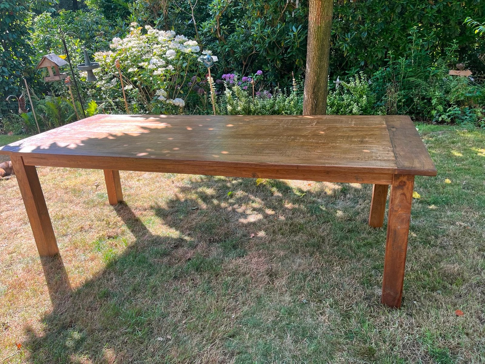 Massief teak hout eettafel, Ophalen, Gebruikt, 200 cm of meer, Vijf personen of meer
