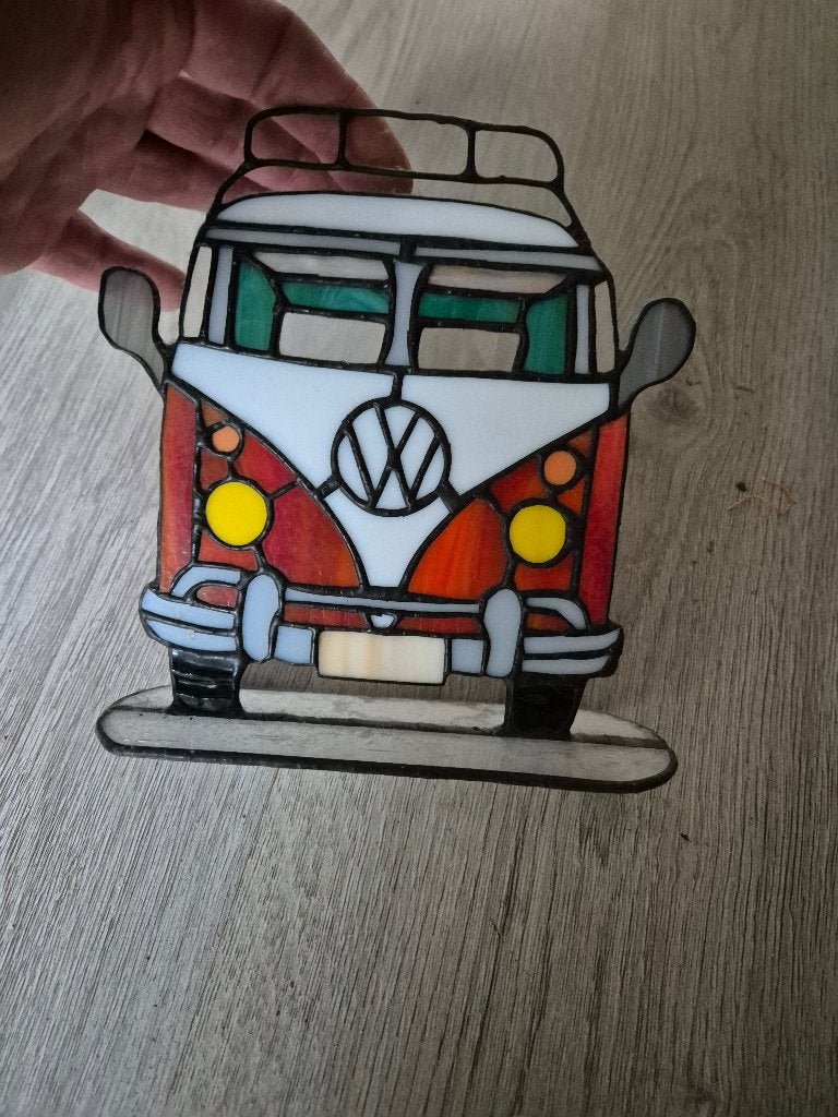 Glas in lood VW Volkswagen busje staander rood, Ophalen, Gebruikt, Overige stijlen, Glas