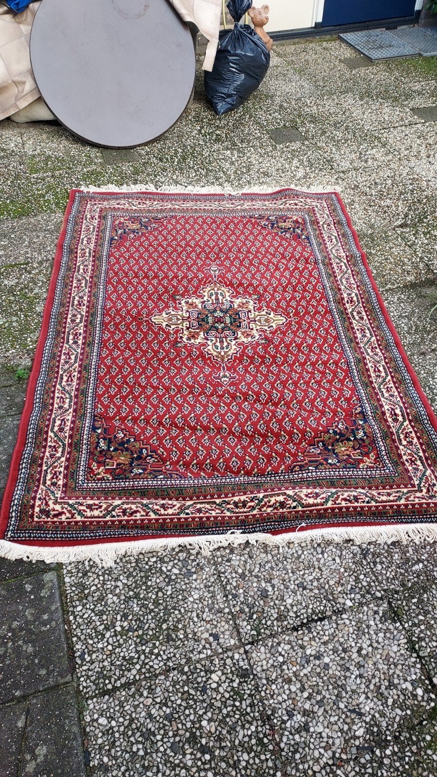 Rood Perzisch tapijt met traditioneel patroon, Gebruikt, Blauw, 150 tot 200 cm, 200 cm of meer