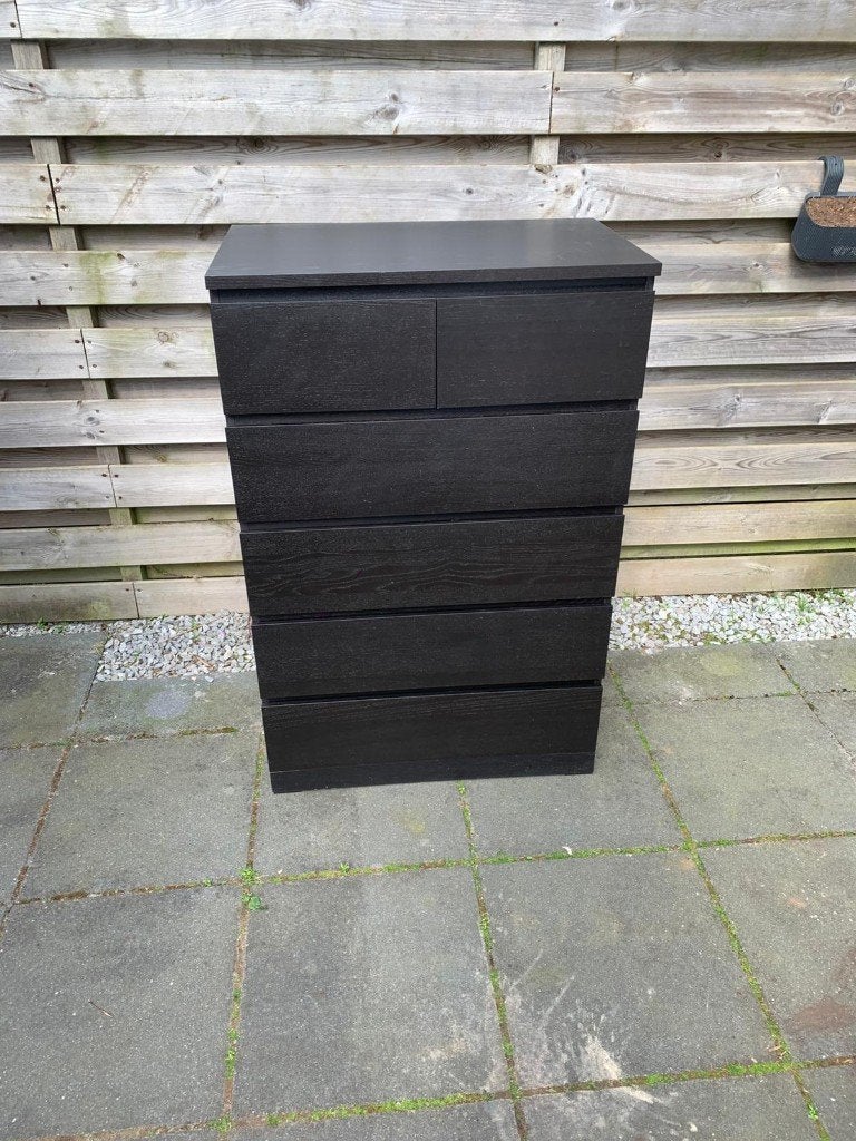 IKEA MALM ladekast – 6 laden – zwart, Huis en Inrichting, Ophalen, Gebruikt, 5 laden of meer, 100 tot 150 cm