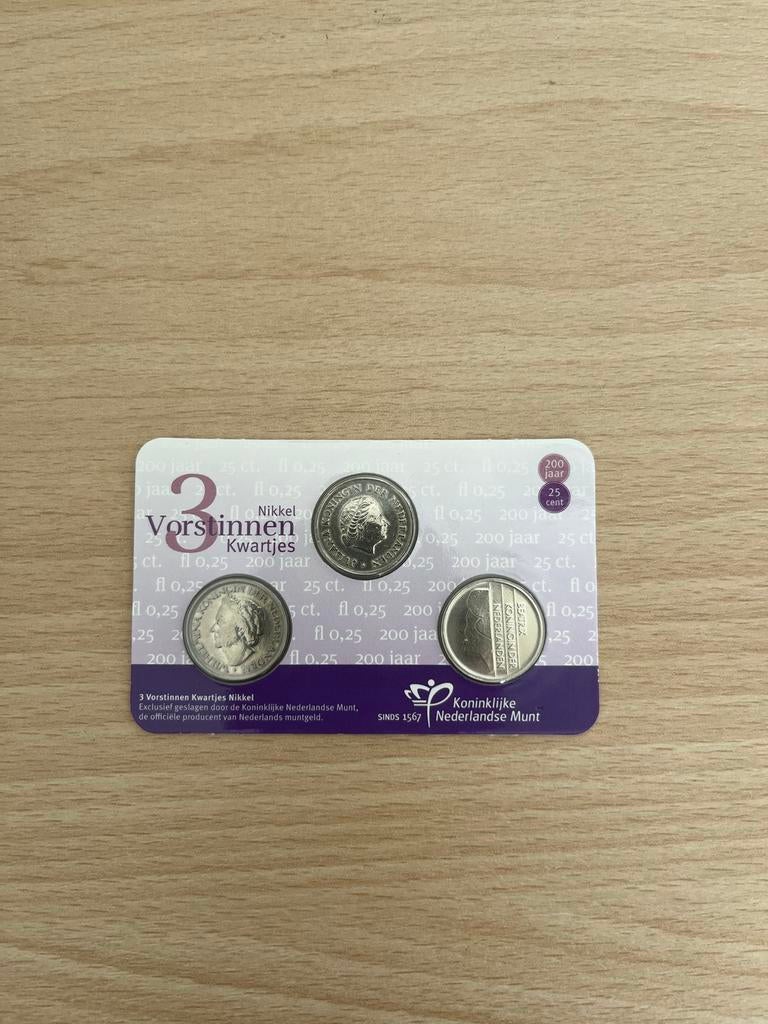 3 Vorstinnen Kwartjes Nikkel - Koninklijke Nederlandse Munt, Verzenden, Koningin Wilhelmina, 25 cent, Setje