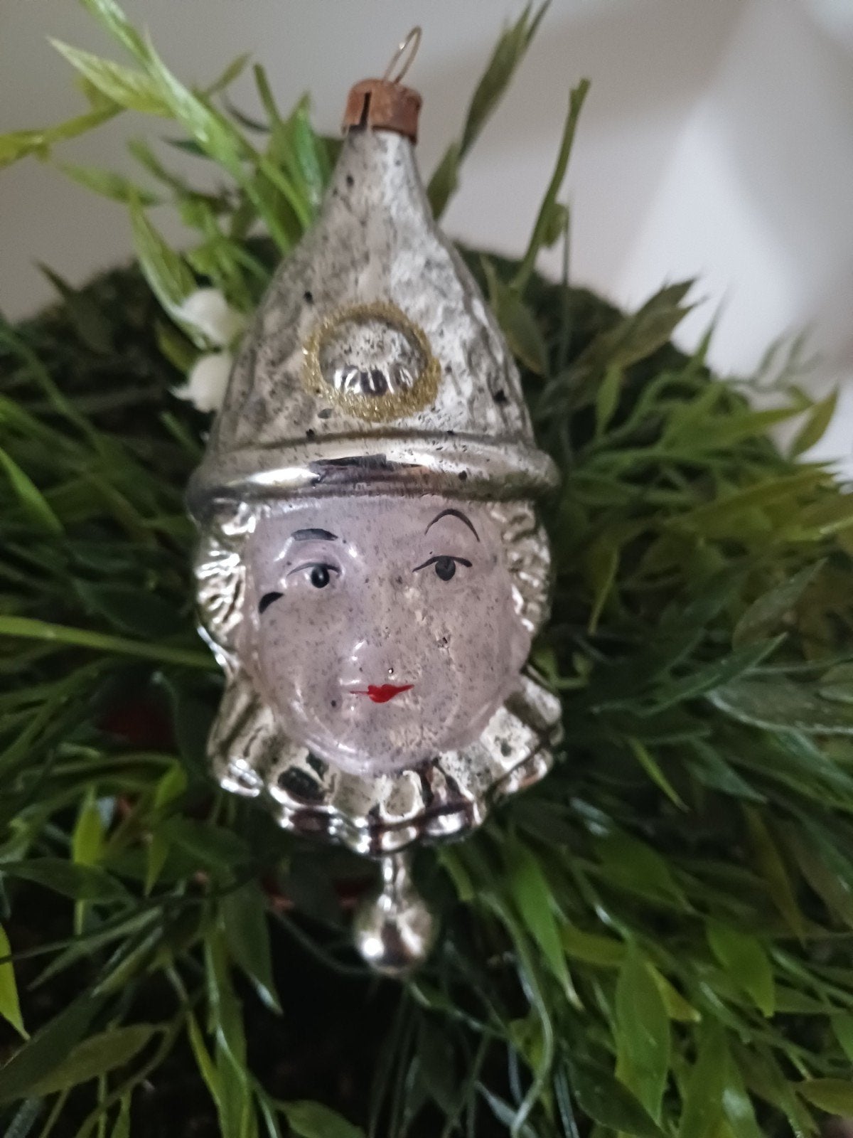 vintage kerstbal van glas pierrot, Ophalen of Verzenden