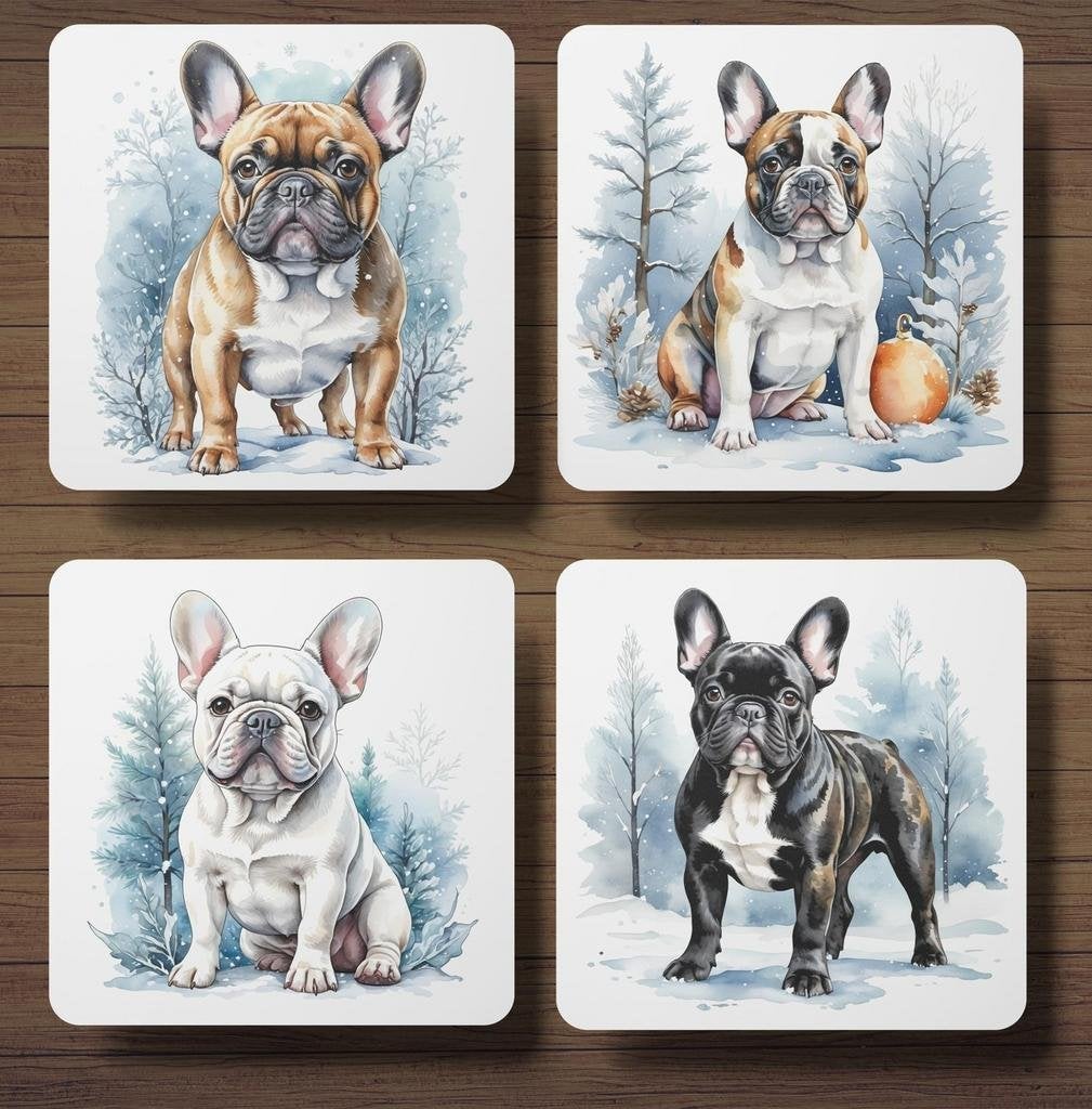 Franse Bulldog Winter onderzetters met houder, Ophalen of Verzenden, Nieuw