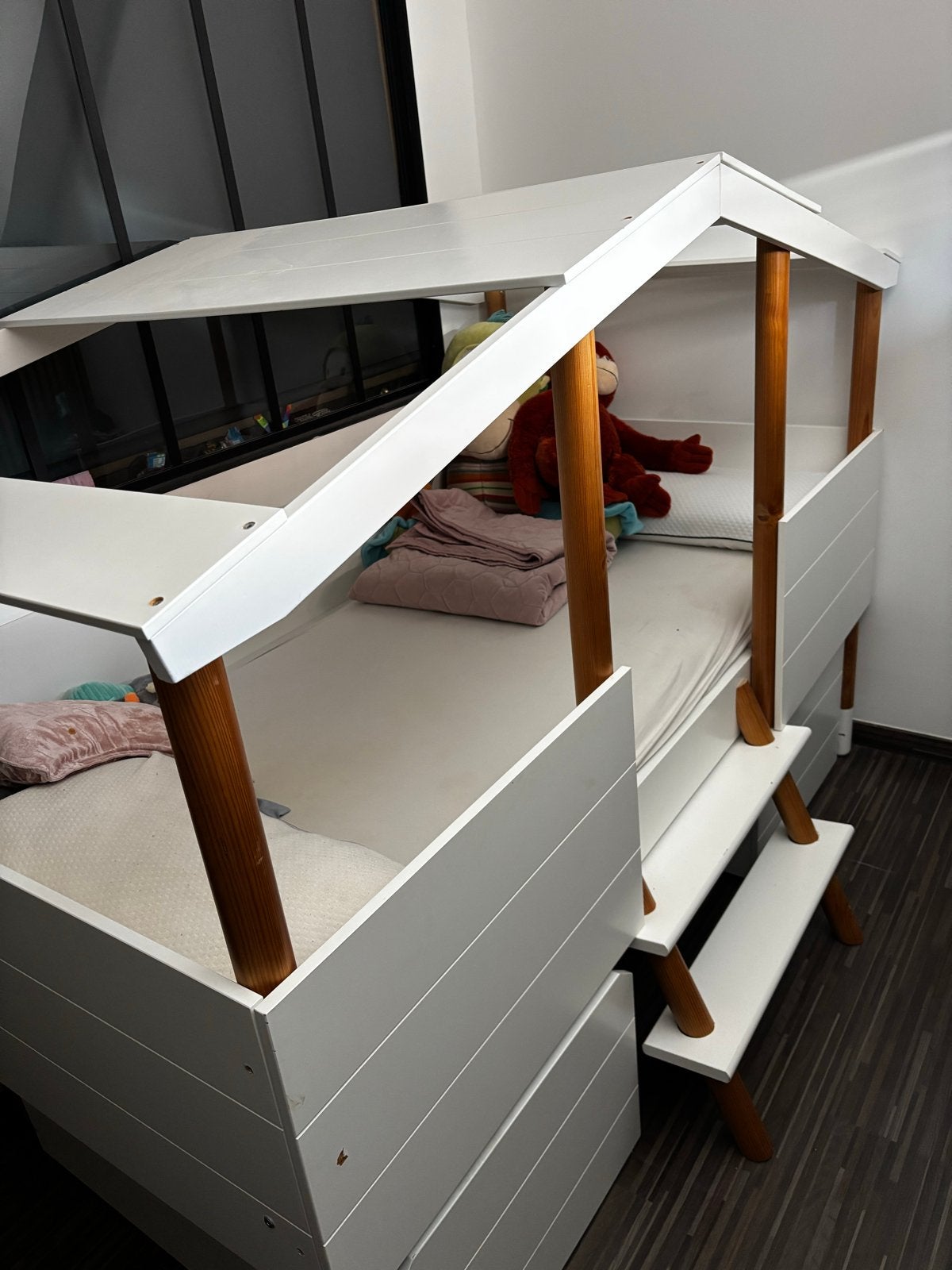 Kinderbed met lattenbodem en trapje, Ophalen, Gebruikt, Eenpersoons, Wit