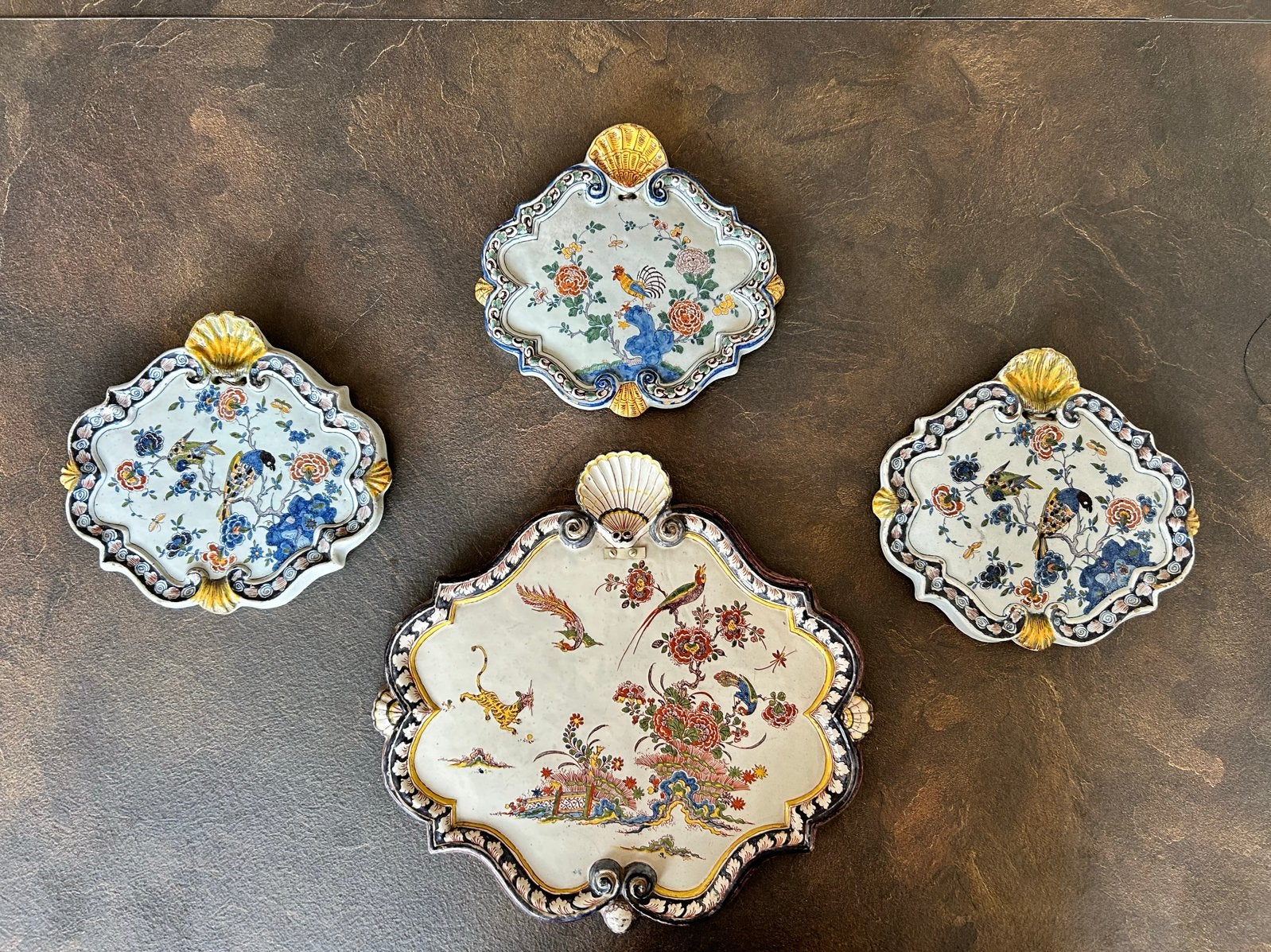 4 Antieke Delfts Blauw placques met Chinees Decor, Antiek en Kunst, Ophalen