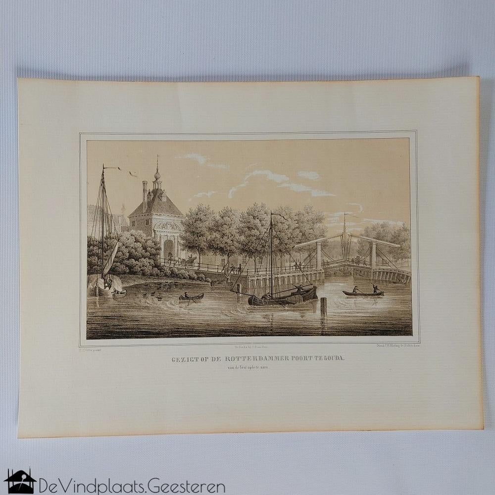 Koffieprent Gouda Rotterdammerpoort, Antiek en Kunst, Ophalen of Verzenden