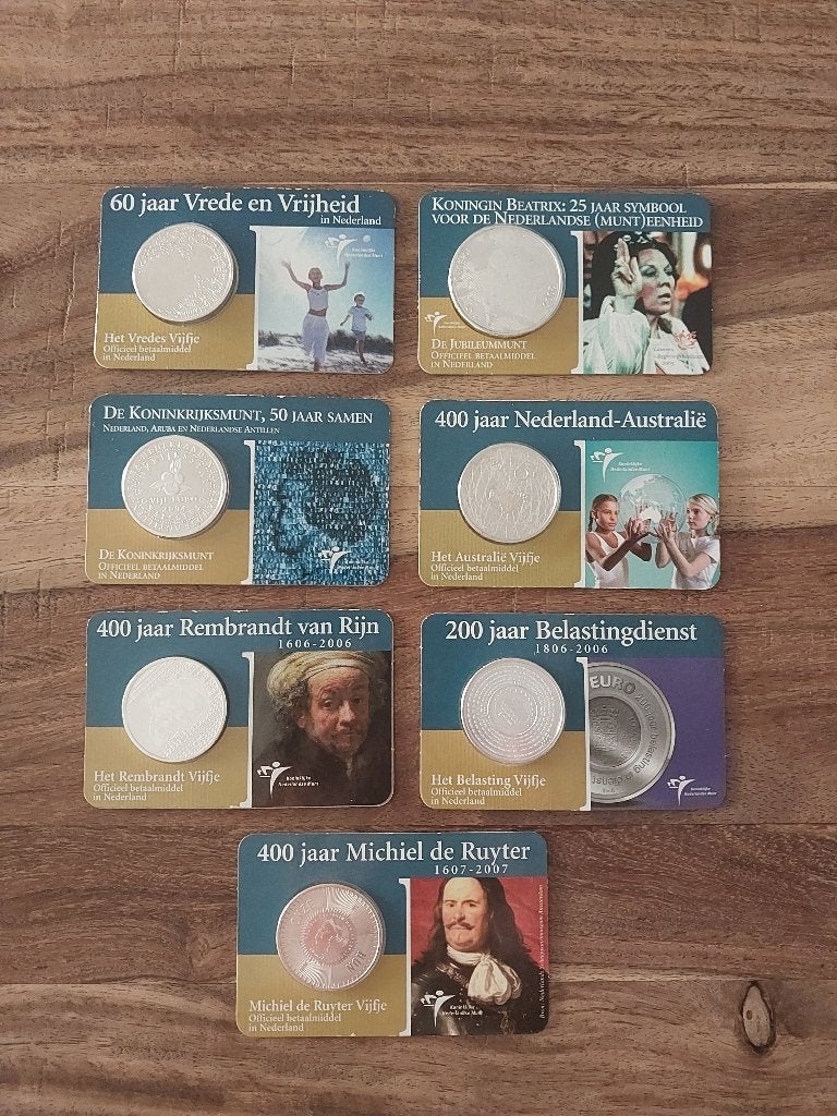 7 zilveren coincards, Koningin Beatrix, Zilver, Euro's, Verzenden