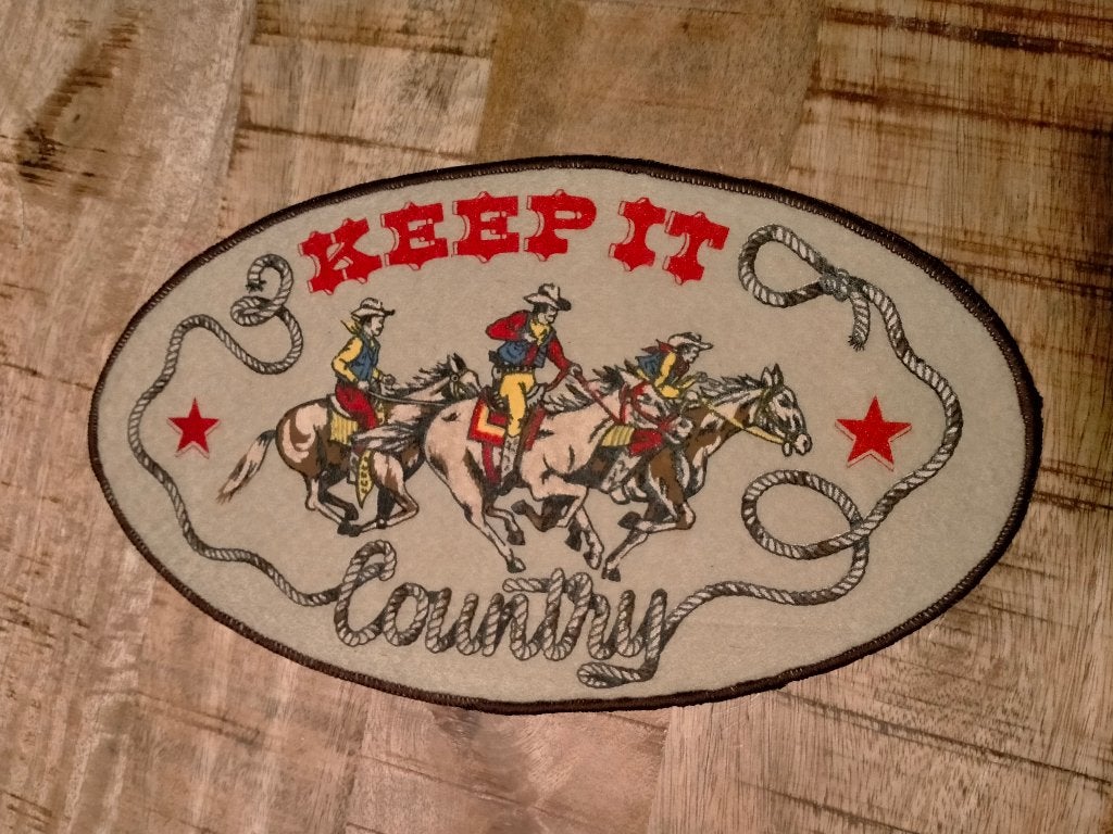 Keep it country muziek western logo back patch groot embleem, Ophalen of Verzenden, Zo goed als nieuw, Kleding