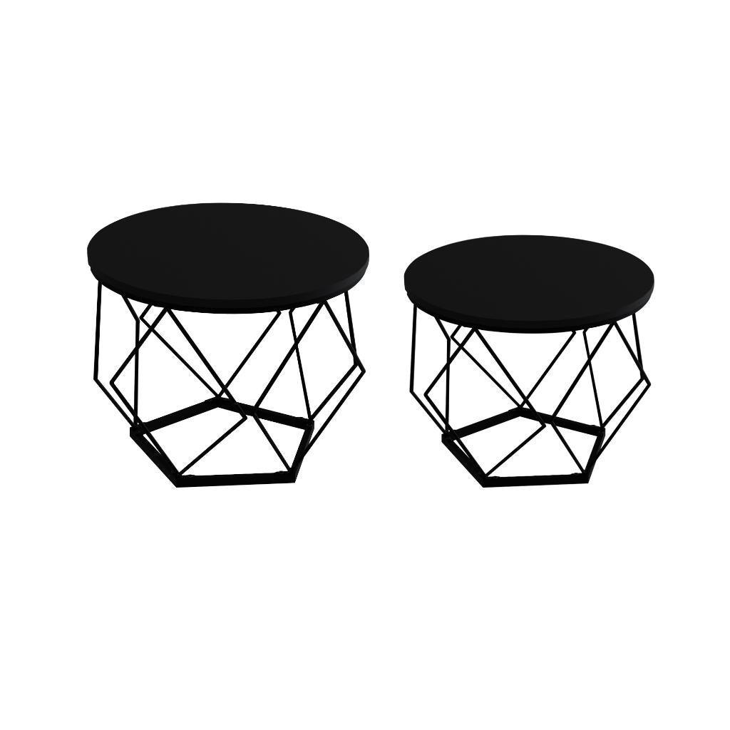 Bijzettafel set van 2 volledig zwart, Overige materialen, Minder dan 55 cm, Rond, Nieuw