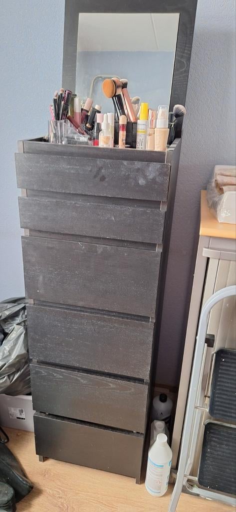 IKEA Kast met Lades en Spiegel - Zwartbruin, Ophalen, Minder dan 50 cm, Gebruikt, Modern