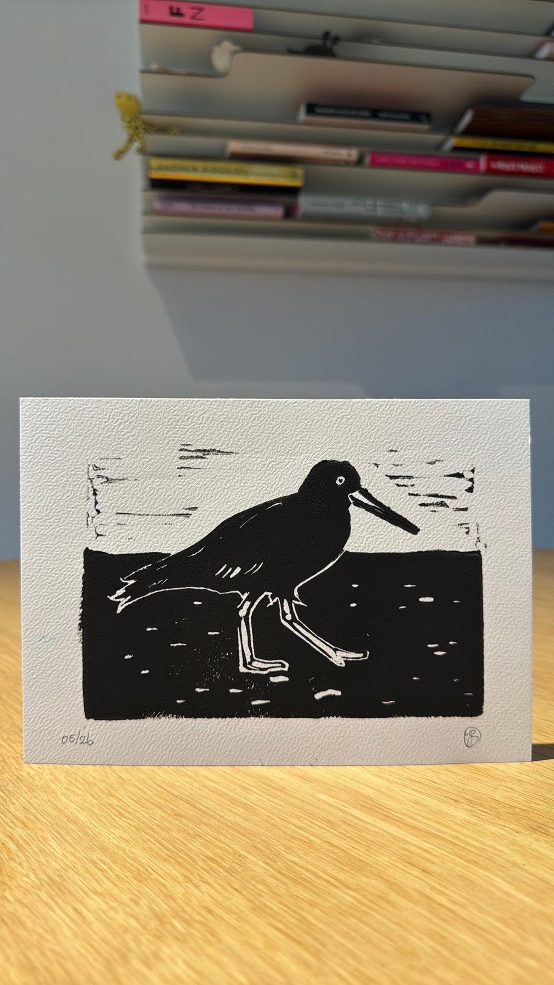 Linosnede afdruk Scholekster op strand 🖤, Antiek en Kunst, Ophalen of Verzenden