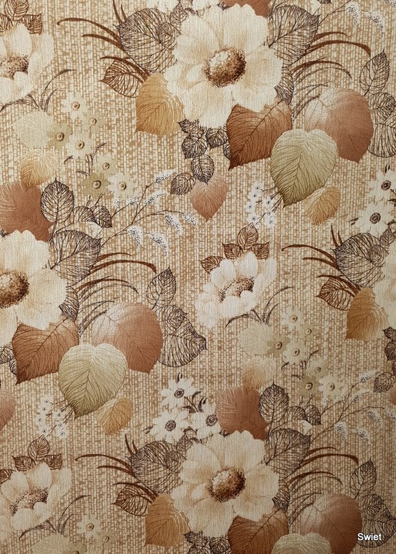 12946 Vintage bloemen behang in zachte bruintinten swiet, Ophalen of Verzenden, Beige