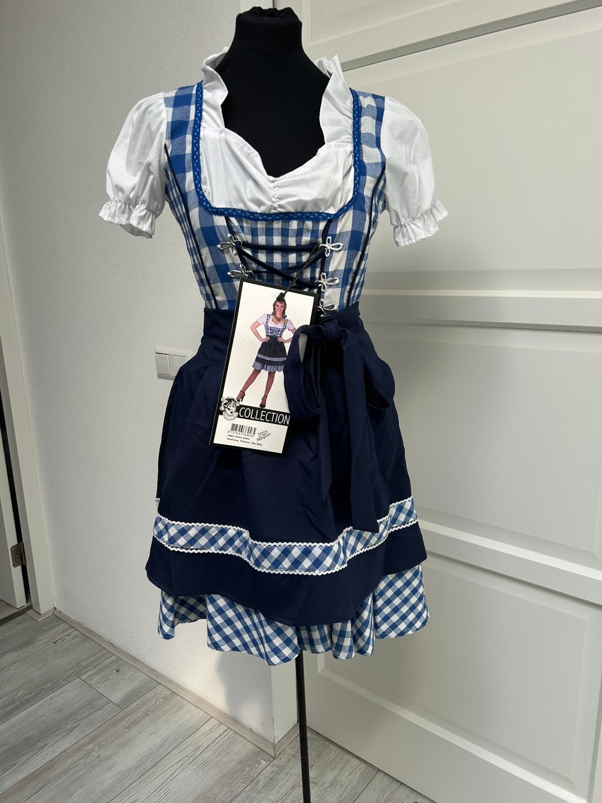 Dirndl Edelweis blauwe ruit maat XL, Maat 46/48 (XL) of groter, Nieuw, Ophalen of Verzenden, Overige thema's