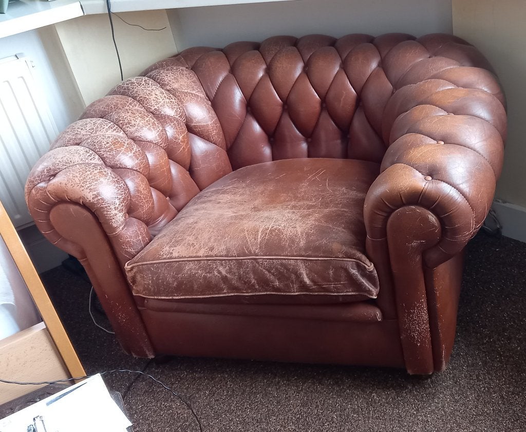 chesterfield feautuil, Huis en Inrichting, Ophalen, Gebruikt, 100 tot 125 cm, Leer