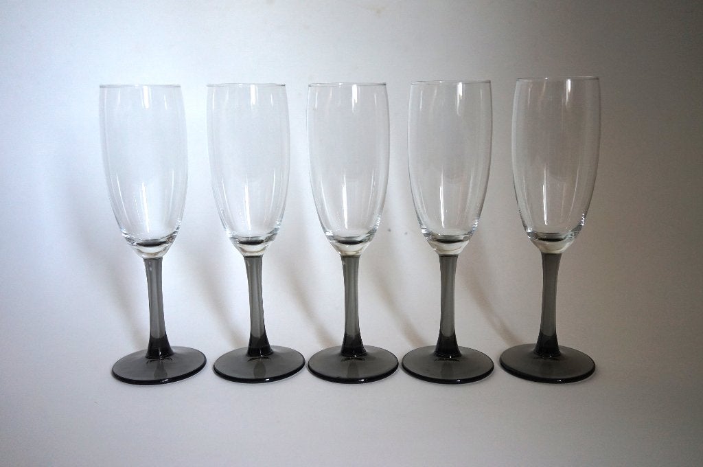5x vintage? champagne glas steel rookkleurig fume glas., Glas of Glazen, Overige merken, Ophalen of Verzenden, Overige stijlen