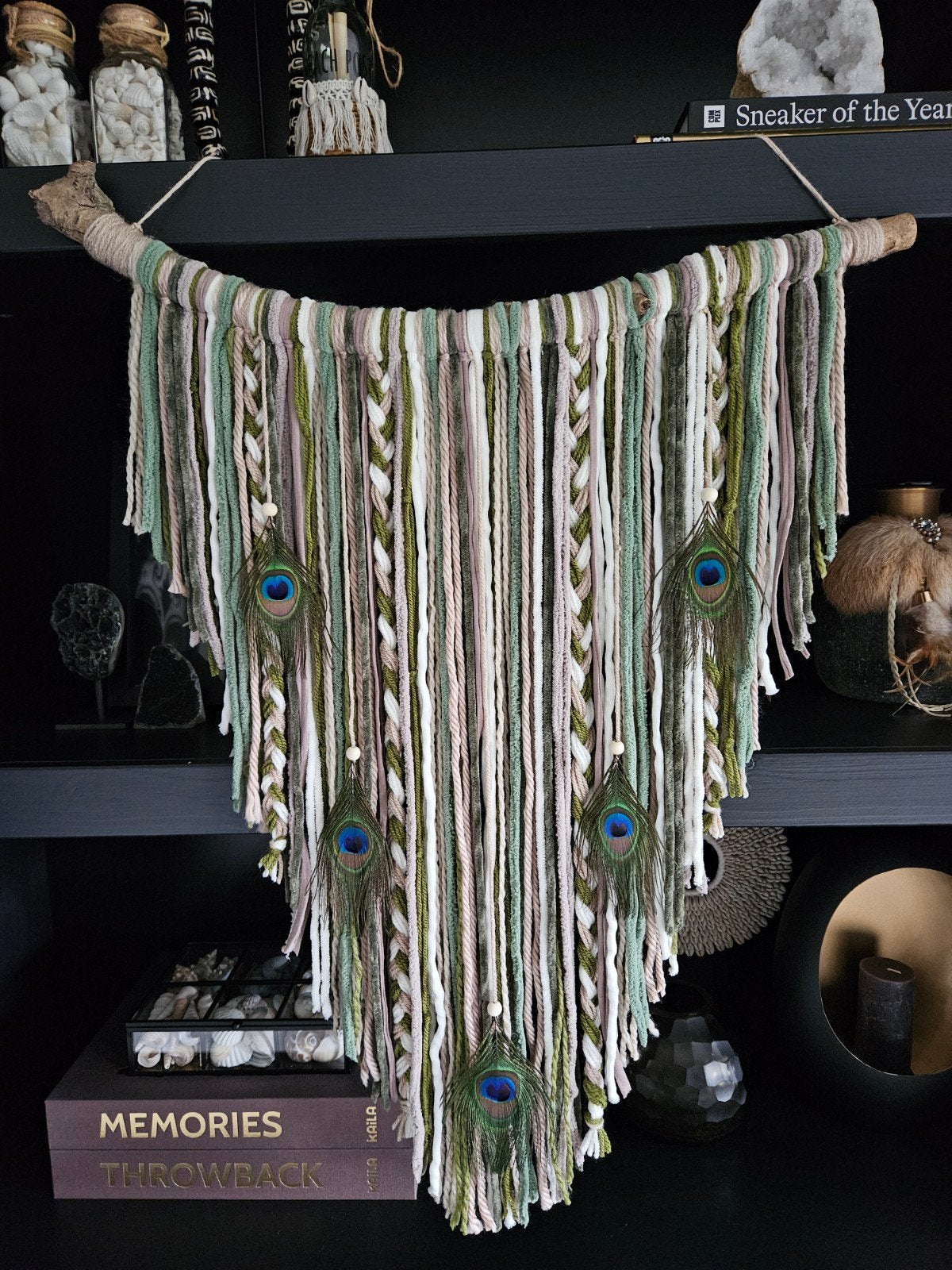 wandkleed pauwenveren groen taupe boho, Huis en Inrichting, Woonaccessoires | Wanddecoraties, Ophalen of Verzenden, Nieuw