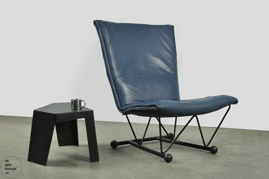 POSTMODERNE vintage Nederlandse lounge fauteuil 1980s, Post Modern, Gebruikt, Leer, 75 tot 100 cm