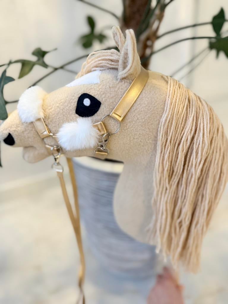 Geweldig palomino hobbyhorse stokpaard, goud bonte hoofdstel, Paard, Overige merken, Nieuw, Ophalen of Verzenden