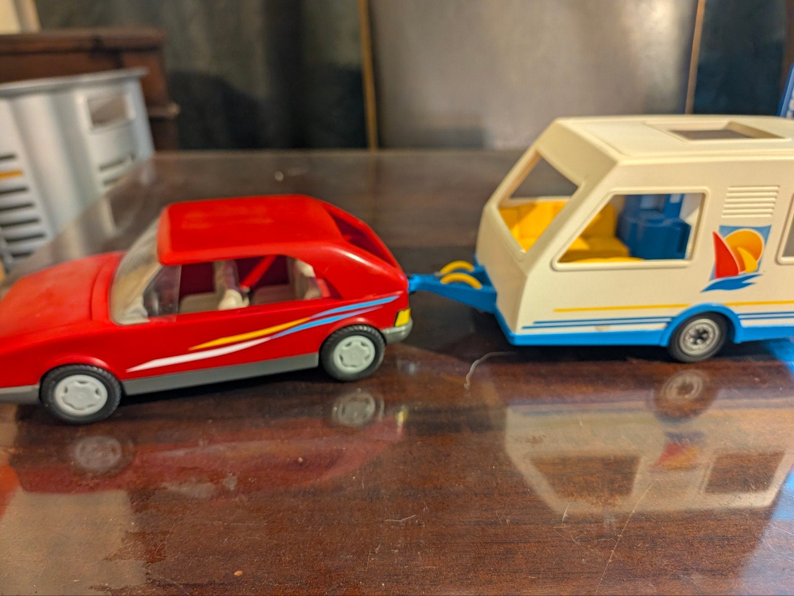 Vintage Playmobil auto met caravan, Gebruikt, Complete set, Voertuig, Ophalen of Verzenden