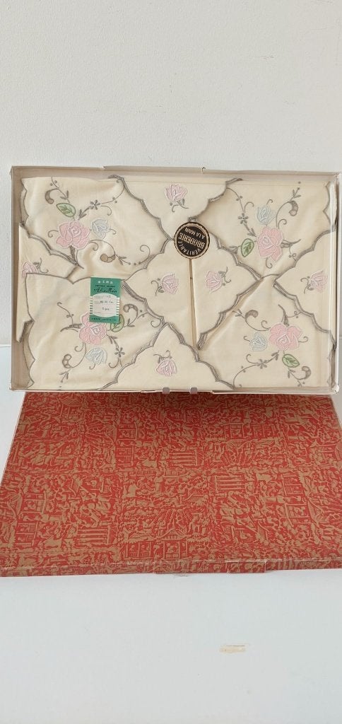 Vintage hand geborduurde tafel set 7 stuks – Broderie, Ophalen of Verzenden