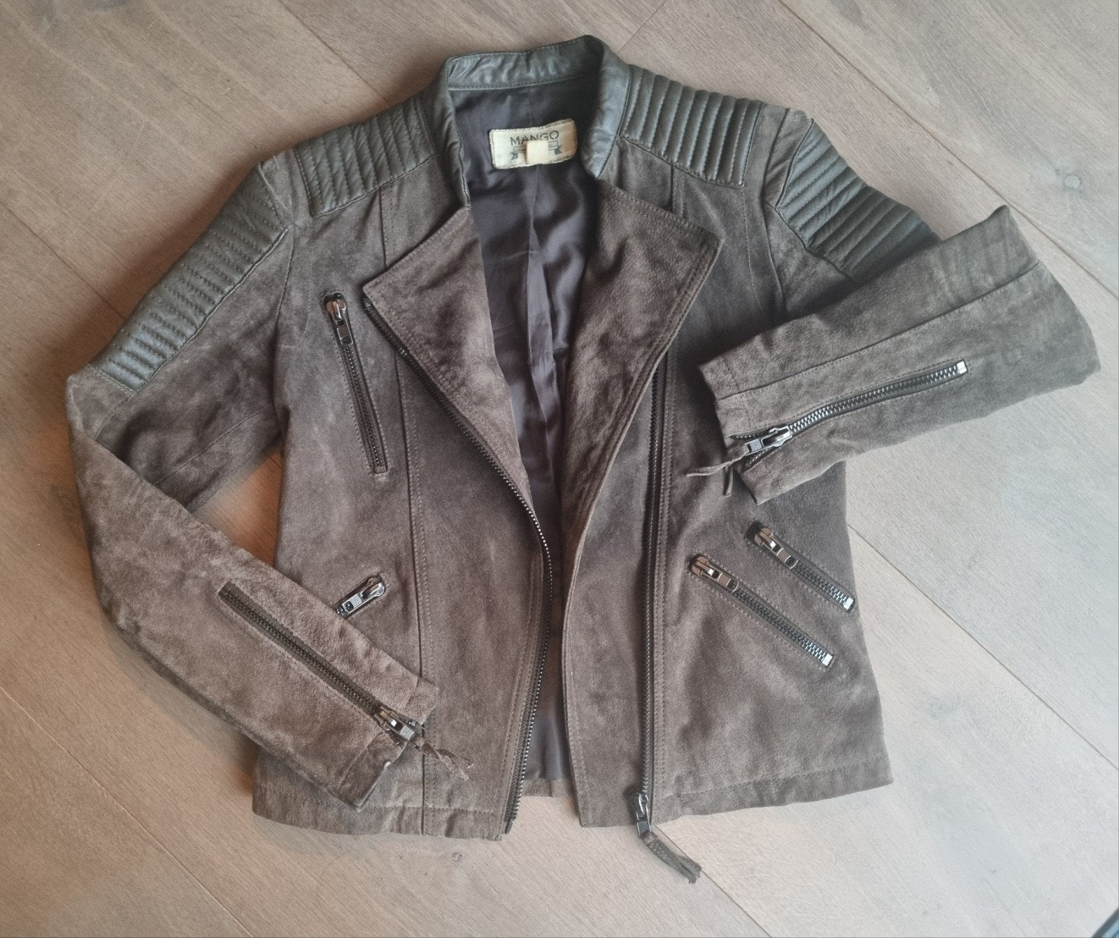 bruin suedine damesjack, XS, Mango, Bruin, Ophalen of Verzenden, Maat 34 (XS) of kleiner