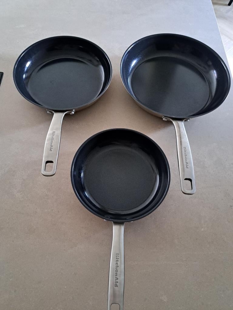 KitchenAid Koekenpannen Set - 3 stuks, Ophalen, Gebruikt, Pannenset, Rvs