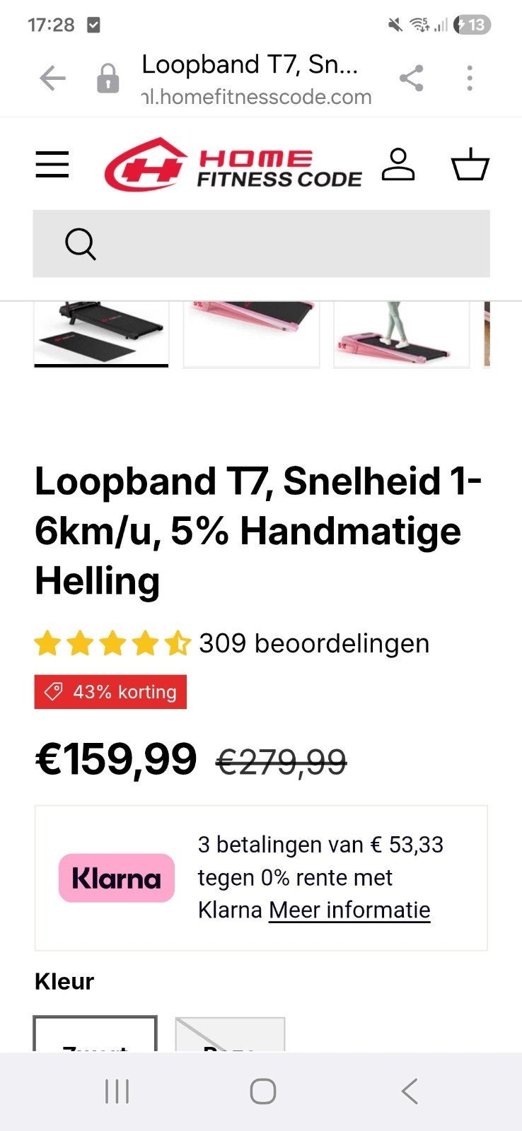Loopband T7 - Snelheid 1-6km/u, 5% Handmatige Helling, Ophalen, Nieuw, Metaal, Loopband
