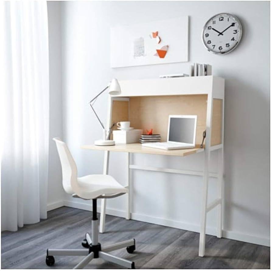 IKEA PS 2014 secretaire / opklapbureau – wit / berkenfineer, Ophalen, Gebruikt, Scandinavisch, IKEA
