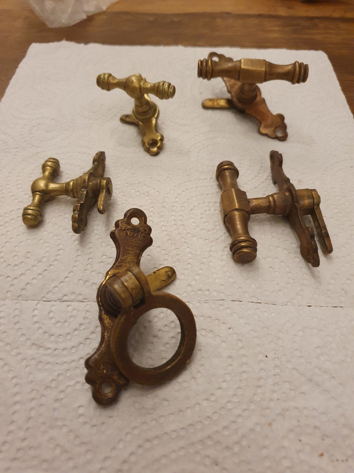 Set van 5 antieke messing kraanhendels, Ophalen of Verzenden