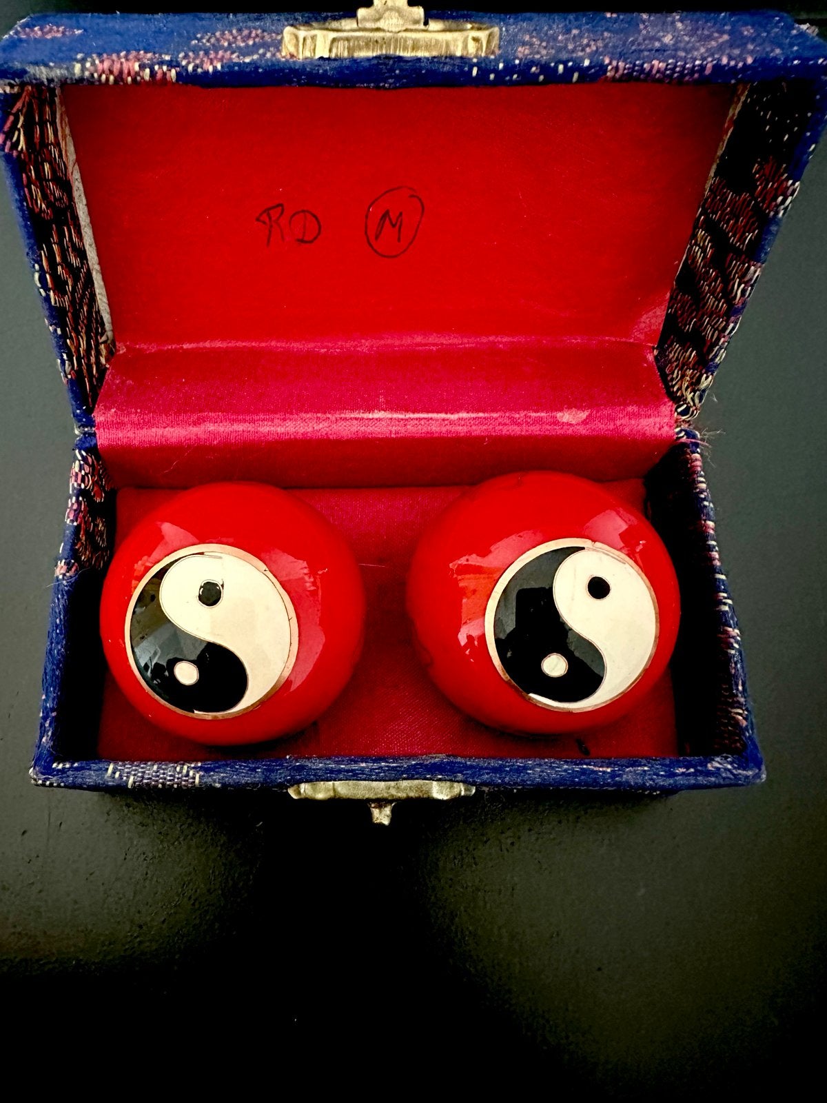 Chinese Baoding ballen met Yin Yang symbool in doosje, Ophalen of Verzenden, Gebruikt