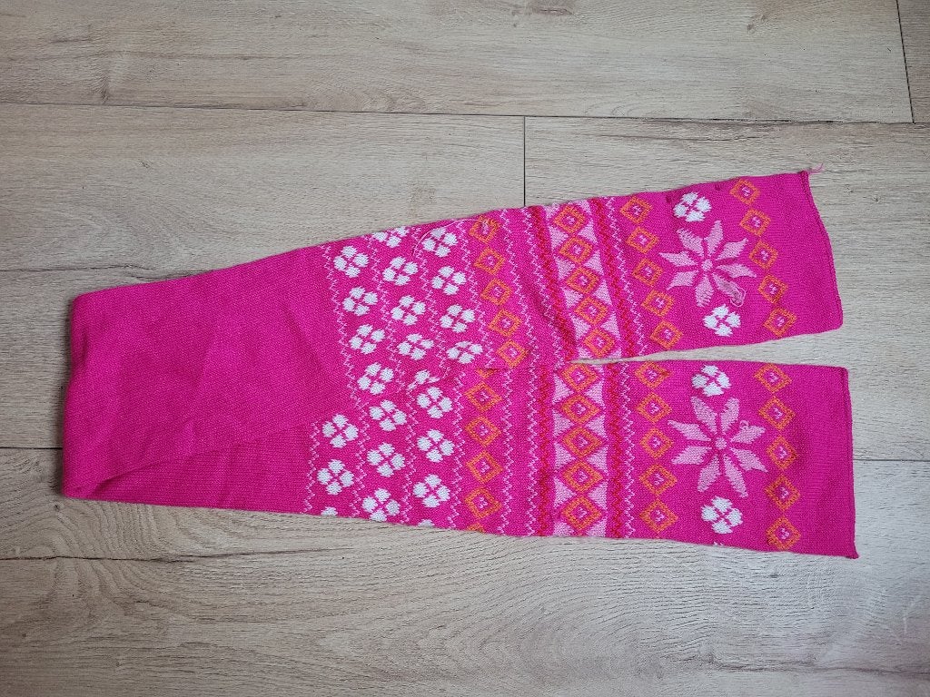 HEMA roze gebreide sjaal met print ~ PB2701, Kinderen en Baby's, Kinderkleding | Mutsen, Sjaals en Handschoenen, Gebruikt, Meisje