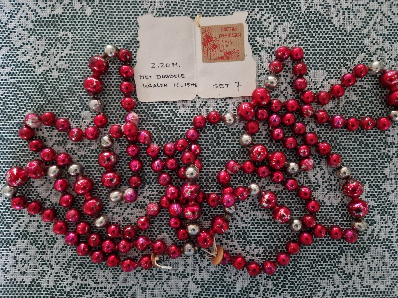 antieke oude glas kerstslinger 2.20m. set 7, Diversen, Ophalen of Verzenden