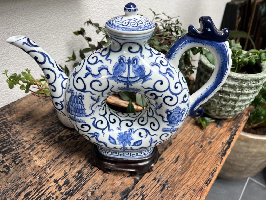 Chinese donut delfts blauw kleur theepot chinees asian, Verburgt Vintage, Overige typen, Ophalen of Verzenden, Schipluidenlaan 20 5035KJ Tilburg