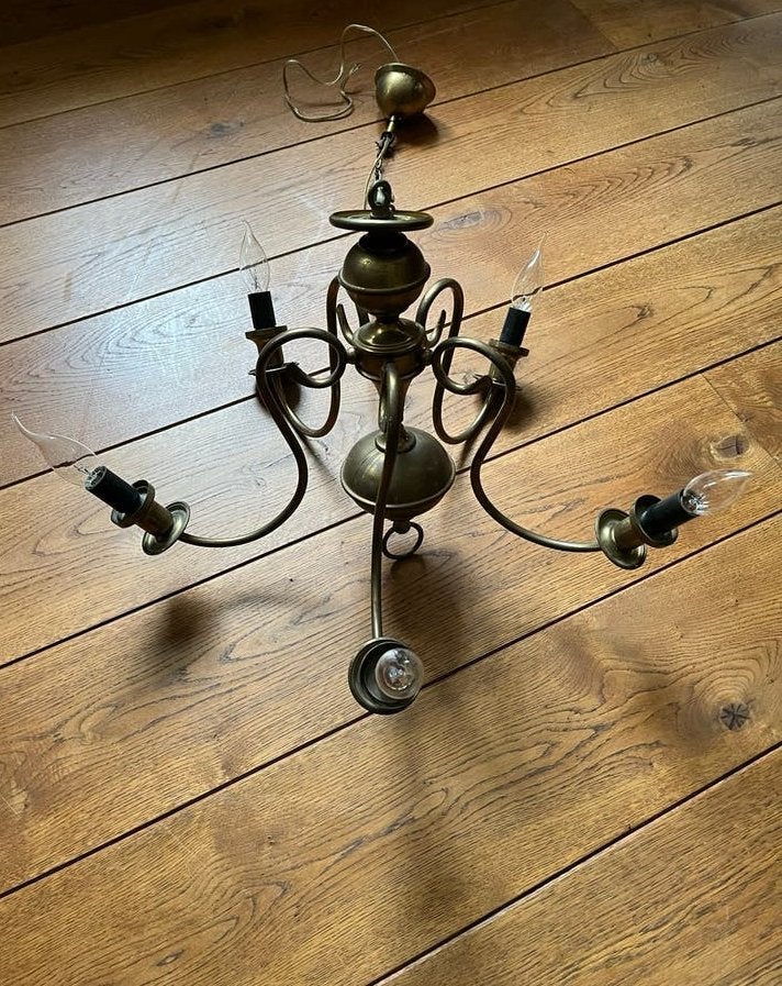 Koperen kroonluchter, Huis en Inrichting, Lampen | Kroonluchters, Ophalen, Overige materialen, Gebruikt, Klassiek