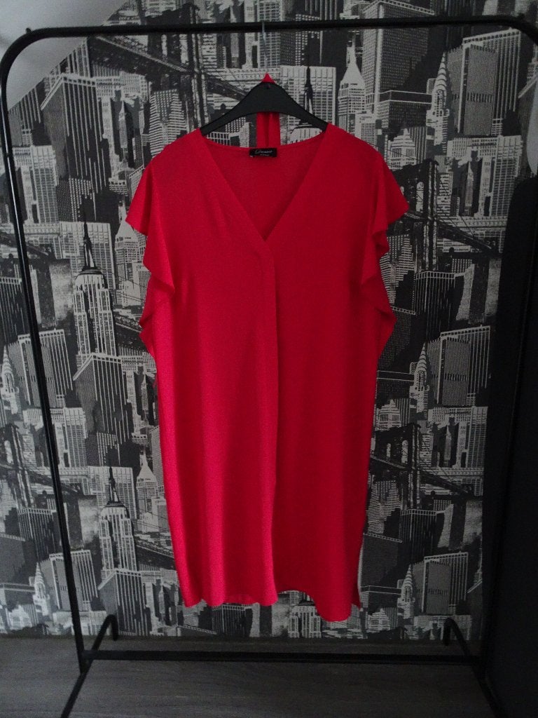 Rode Yessica Jurk Maat 42 | Shift Dress | V-hals Korte Mouw, Yessica, Maat 42/44 (L), Ophalen of Verzenden, Zo goed als nieuw