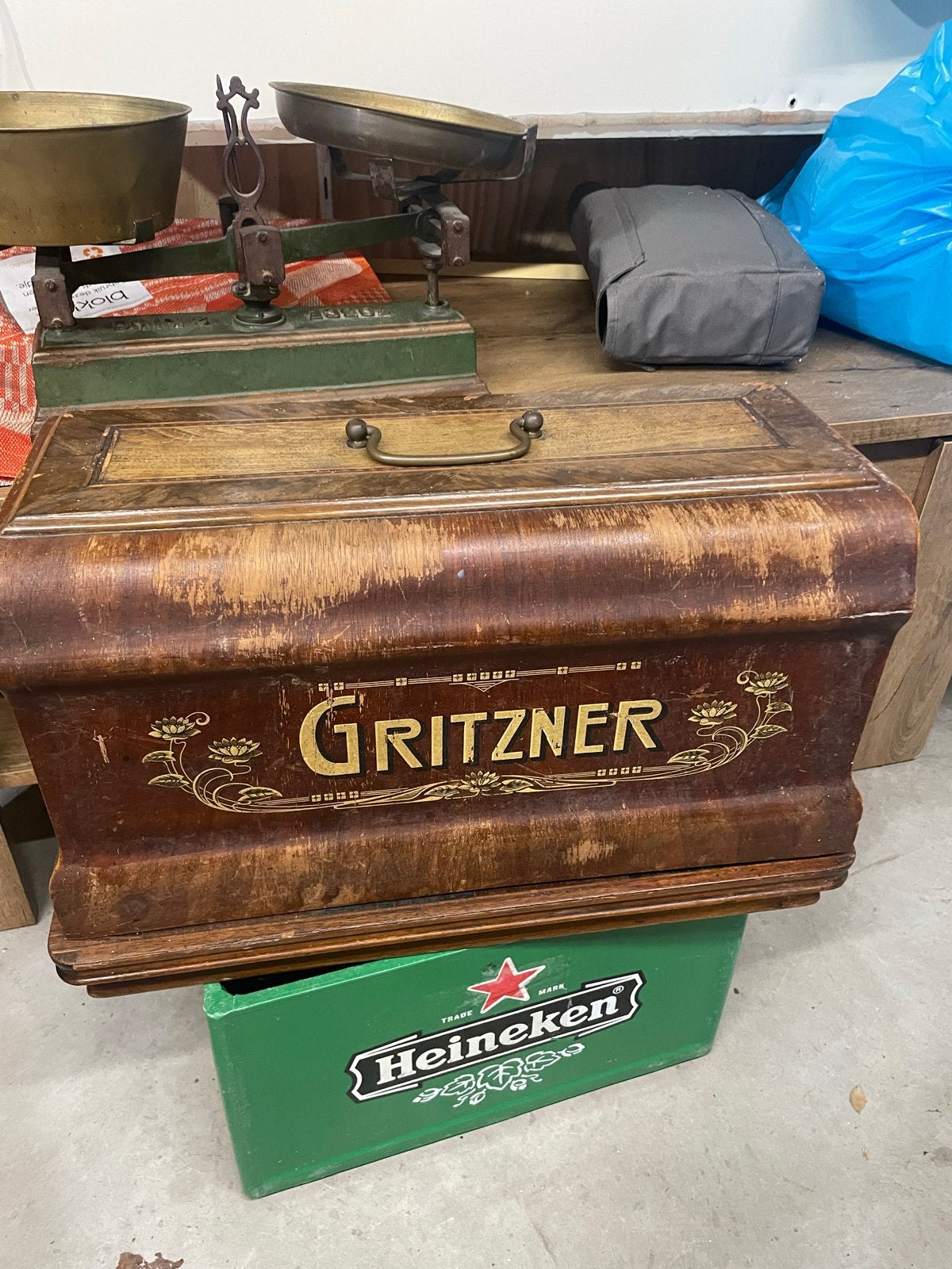 Antieke Gritzner Naaimachine in Houten Kist, Antiek en Kunst, Antiek | Naaimachines, Ophalen