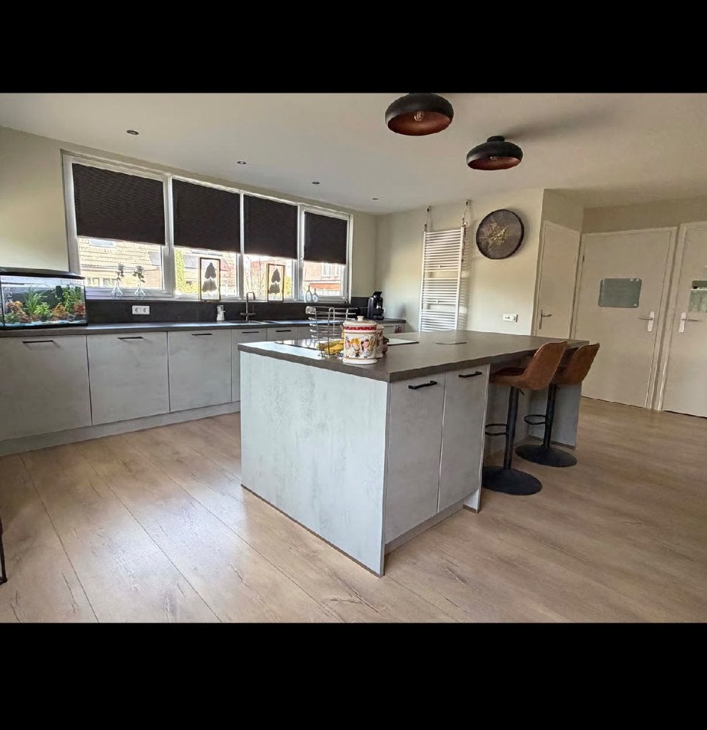 Moderne Betonlook Eilandkeuken incl. Elica GEDEMONTEERD, Huis en Inrichting, Overige typen, Ophalen of Verzenden, Zo goed als nieuw