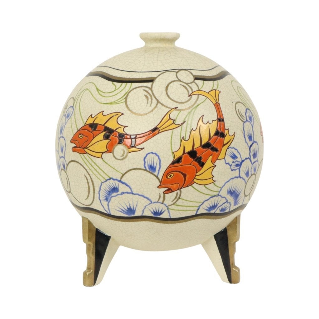 Zeldzame Art Deco Vaas Vissen Orchies Frankrijk 1920s, Antiek en Kunst, Ophalen of Verzenden