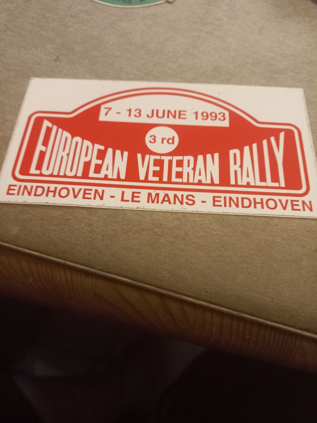 European Veteran Rally 1993 Sticker Eindhoven Le Mans, Ophalen of Verzenden, Gebruikt