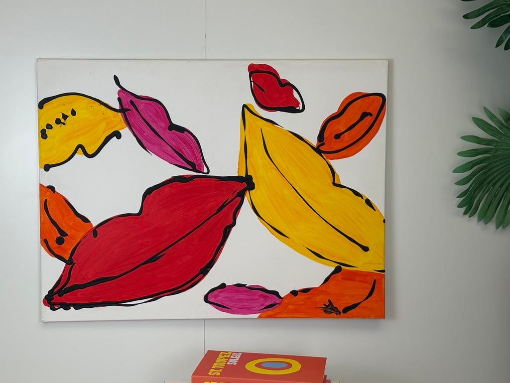 Origineel kleurrijk schilderij modern design abstracte kus, Ophalen