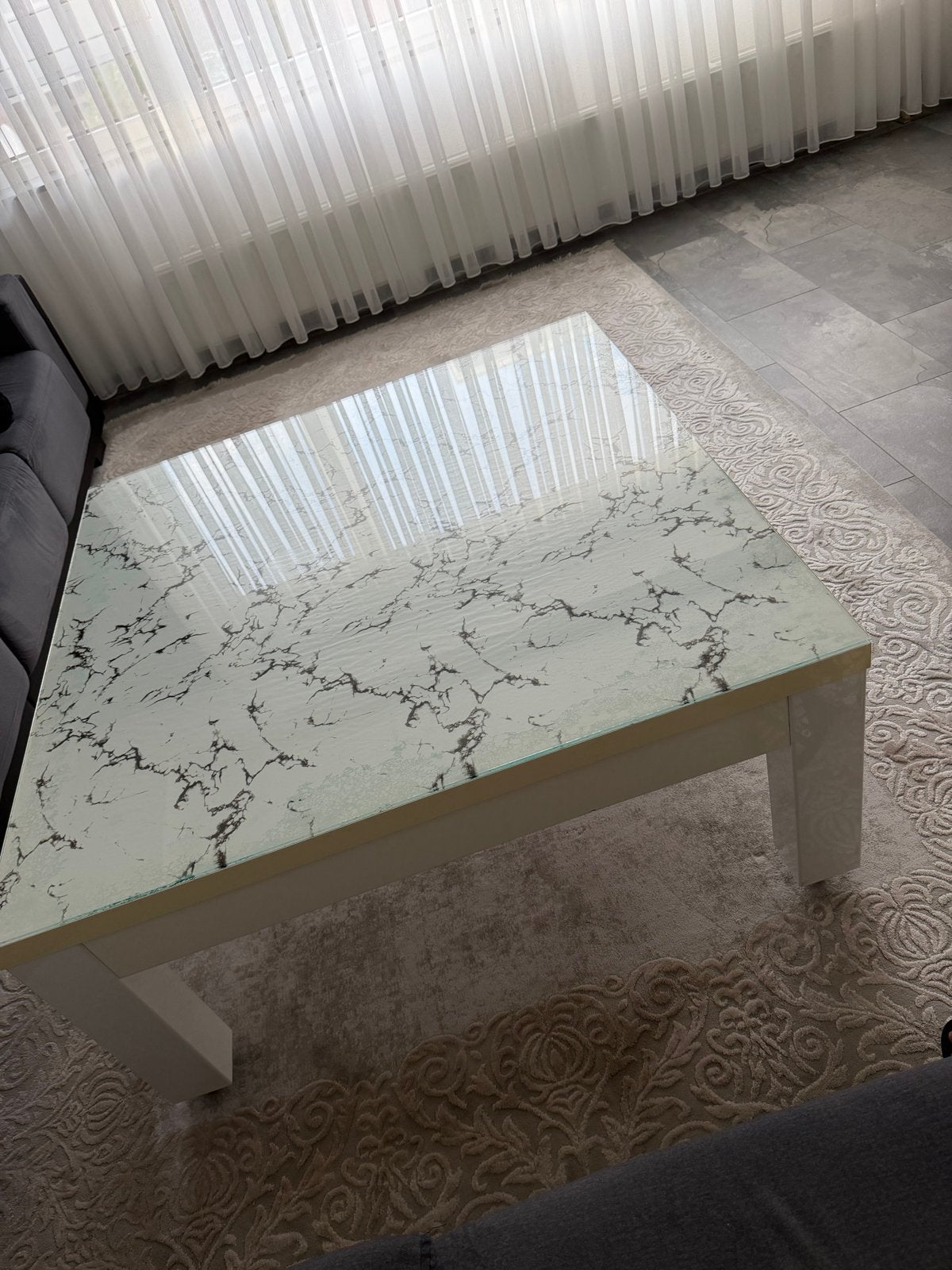 Witte salontafel 100x100cm met glasplaat -, Huis en Inrichting, Ophalen, Gebruikt, 100 tot 150 cm, Vierkant