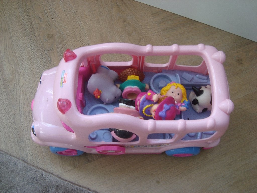 fisher price rose schoolbus met  6poppetjes, Ophalen, Speelset, Met geluid